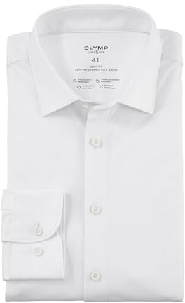 OLYMP Herren Oberhemd Langarm Level Five 24/Seven,Single Jersey,Body fit,New York Kent,Weiss 00,38