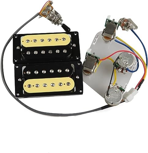 Humbucker Gitarren-Tonabnehmer-Set mit 4C-Kabelbaum, Push-Pull-Schalter für Gibson Epiphone E-Gitarre, Ersatzteile (Zebra-schwarzer Rahmen)