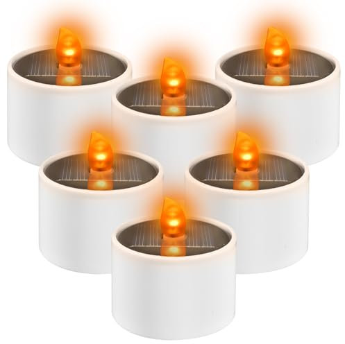 Funmo Lot de 6 Bougies Solaires Extérieures, Bougies LED Étanches Rechargeables, Chauffe-plat à bougie, Lampe bougie LED sans flamme Pour l'extérieur, mariage, domestico, fête, decorazione de Noël