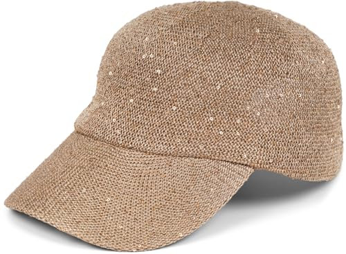 styleBREAKER Cappello da Baseball Donna Monocolore Intrecciato con Paillettes, Cappellino Estivo Leggero, Fibbia in Metallo Regolabile 04023094, Colore:Marrone