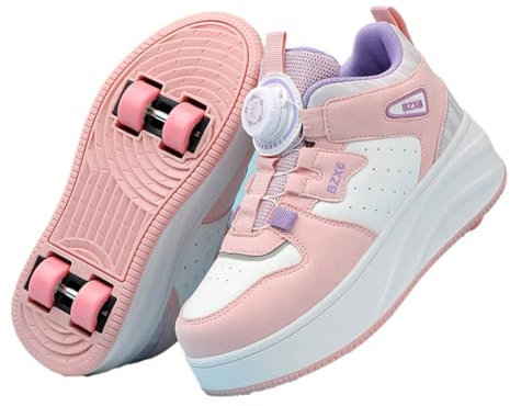 Generisch Schuhe mit Rollen für Kinder Rollschuhe Schuhe für Jungen Mädchen Street Style Skateboard Schuh, Outdoor Sportschuhe Sneakers Kinder mit Rollen, Einziehbare Skateboardschuhe
