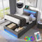 Bett 90x200 mit LED und USB(Unterstützt Kabelloses), Polsterbett 90x200cm mit Kopfteil und Stauraum, Einzelbett mit Lattenrost, Stauraumbett Jugendbett Modernes Bettgestell aus PU -Grau