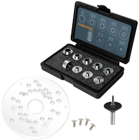 POWERTEC 72148 5/16 to 1 Inch Router Jig Hub Guide Set of 10, Fits Porter Cable Router Bases and 5-3/4 Inch Diameter Router Motherboard, Pin