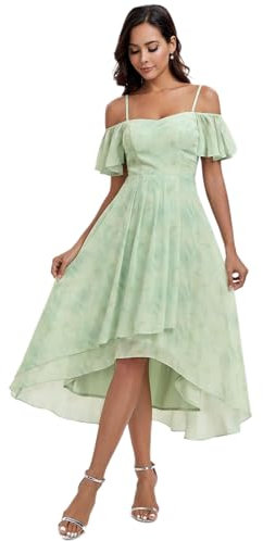 Ever-Pretty Women's Midi Evening Dress Ladies A-Line with Short Sleeve for Prom Wedding Guest Dress Light Green Roses 20UK
