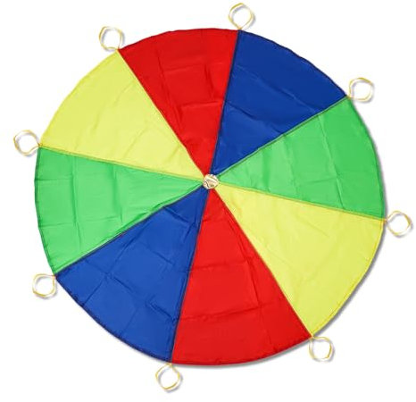 lasuroa Regenbogen Fallschirm Schwungtuch, (Durchmesser 378 cm) Betzold Sport Fallschirm-Schwungtuch mit Griffen für Kinder Erwachsene Spiele Gymnastikunterricht Outdoor-Spielplatzaktivitäten