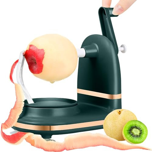 Manual Hand Crank Apple Peeler, Corer and Slicer – Suction Non Slip Counter Grips - Stainless Steel Blades – Peels, Cores and Cuts in Seconds for Home Kitchen Quick Applesauce Pie Making (dark green)