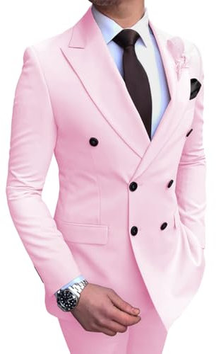 Oanviso Completo da Uomo 2 Pezzi Abito Set Business Suit Slim Fit Smoking Blazer 4 Bottoni Completi Abiti e Pantaloni Moda Completo da Lavoro Elegante Abiti Completo Festa, Matrimonio A Rosa S