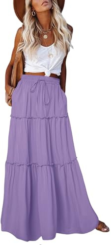 EARKOHA Maxi gonna lunga da donna casual a vita alta con stampa cachemire con tasche, Z-solid-lilla Viola, XX-Large