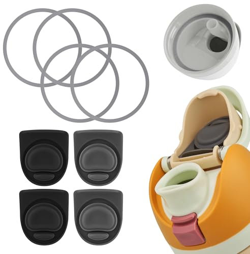Neepanda 8Pcs Replacement Stopper+Water Bottle Seal Circle Compatible for Owala FreeSip 19oz 24oz 32oz 40oz, Silicone Water Bottle Top Lid Gasket Seal Bottle Cap Accessories, BPA-Free (Black+Grey)