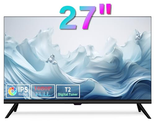 ZOSHING TV 27 inch,Small full view 1080P TV with Freeview HD-Dual power DC-12v and AC in-HDMI/AV Audio USB Media Player,Suitable for Bedrooms and Caravans