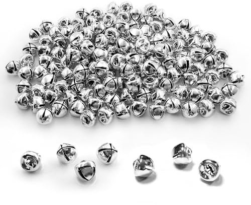 150 Pezzi Campanelle Natalizi DIY,Campanellini Sonagli Piccoli con Occhiello per Decorazioni Natalizie,Ciondoli per Animali,Oggetti di Artigianato (10mm,Argento)