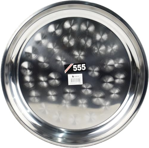 Stainless Steel Round Serving Tray Plate Food Serveing Catering Restaurant Steel Tray Dinner Platter (50 cm)