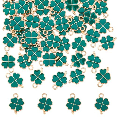 DICOSMETIC 70 Stück Vierblättrige Kleeblatt Anhänger Emaille Legierung Anhänger Kleine Kleeblatt Anhänger Mini Glücksblatt Anhänger St. Patrick'S Day Charm Grünes Blatt Anhänger