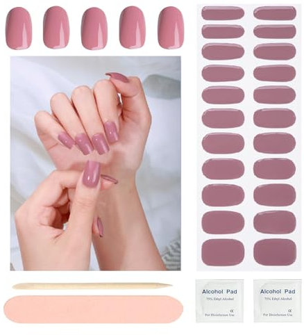 Semi Cured Gel Nail Strips,Gel Nail Stickers,Glossy Nail Wraps 20 Stickers,Works with UV Light,Gel Nail Wraps, Salon Quality & Easy to Use (Dusty Rose)