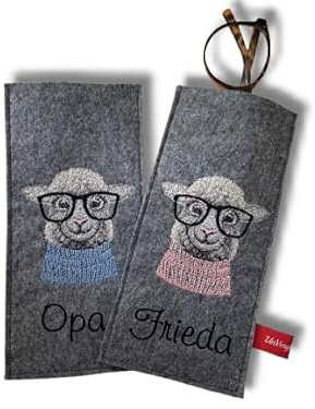 Handgemachtes personalisierbares Brillenetui aus Filz Modell Schaf Brillentasche mit Namen Lamm