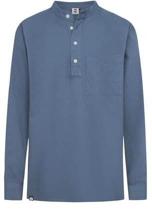 HANSEHELD Fischerhemd Jeans Blau Uni M | Herren Freizeithemd | Dunkelblau | Stehkragen | Schlupfhemd
