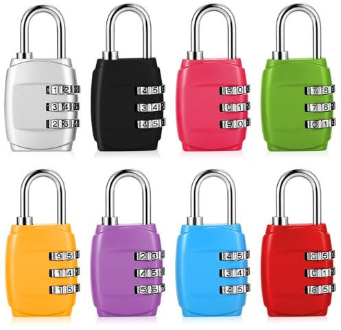 Tenbrachian 8 Pcs Candado Taquilla, Candado Combinacion, Candado Maleta Viaje, Candados de Combinación de 3 Dígitos, Candados de Equipaje de Seguridad para Gimnasios Taquillas Maleta(Cuadrados)