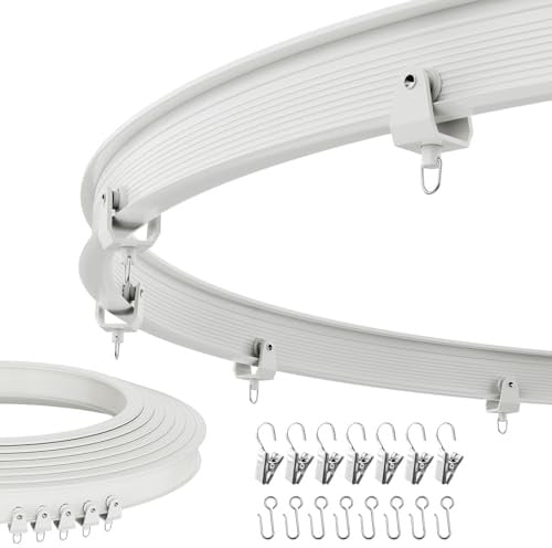 Deckenvorhangschiene, gebogene Gardinenstange, Vorhangschiene, Deckenhalterung, Schiebevorhangschiene, flexible Vorhangschiene, Raumteiler, 5 m, Weiß