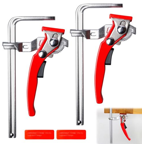 2 Stück Hebelzwinge Mit Hebelgriff, Ganzstahl Tischzwinge, Feste Tischklemme Mit Schiebemechanismus, Schnellspanner Zwinge Mit 160mm Kapazität Und 60mm Kehlentiefe Zum Schleifen, Schneiden