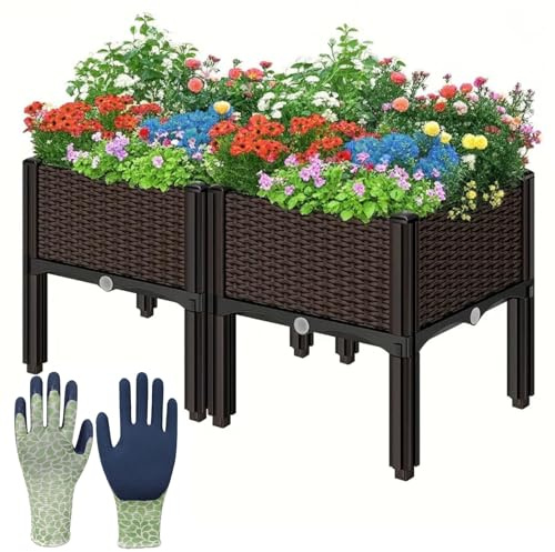 Hochbeet mit Beinen und Drainage, erhöhtes Pflanzkasten-Set zum Anpflanzen von Gemüse und Kräutern, Kunststoff für den Außenbereich