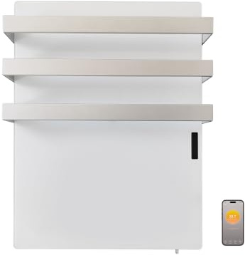 Infrarotheizung mit Thermostat 730 Watt, Bad-Heizkörper mit Handtuchhalter, Infrarot Wandheizung mit App Steuerung, Elektroheizung mit Touchscreen, Handtuchheizung, Handtuchtrockner, Weiß