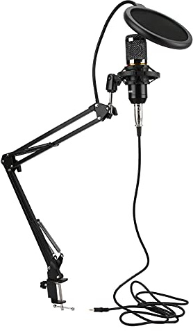 Drfeify Kit di Condensatore USB, Microfono con Linee Guida per Ingranaggi e Servizi Blu Tubo, Testa di Rete D'argento Nero for Musicisti, Vlogger, Youtuber, Produttori Musicali