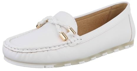 Ital Design Damen Loafer mit Flacher Sohle, runde Spitze, Weiß, Gr. 41