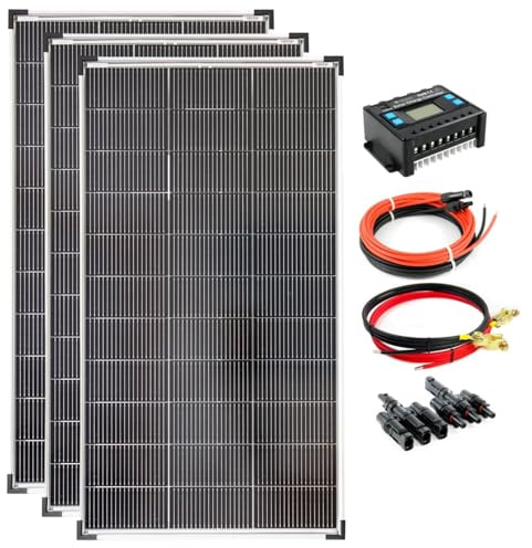 SOLARTRONICS Solar Set 3x 120W monokristalline Solarmodul + 30A Laderegler blau+ Solarkabel, Batteriekabel + Solarstecker