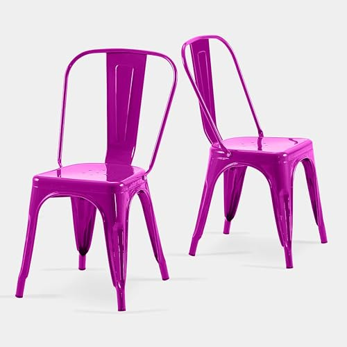 AC Pacific 18 Inch Seat Height Industrial Metal Dining Chairs, Stackable Kitchen or Bar Seat, Durable Modern Design, Versatile Accent Furniture, Set of 2, Purple