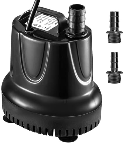 Submersible Water Pump 7W 600L/H, Ultra Quiet Small Aquarium Pump with 2 Nozzles for Pond, Fountains, Fish Tank, Statuary and Hydroponic, High Lift 0.9m, 1.5m Power Cord (600L/H 7W)