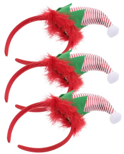 ABOOFAN Elfenmütze Haarreif 3 Stück aus Kunststoff und Stoff Weihnachts Haarschmuck mit Festem Sitz für Party und Cosplay