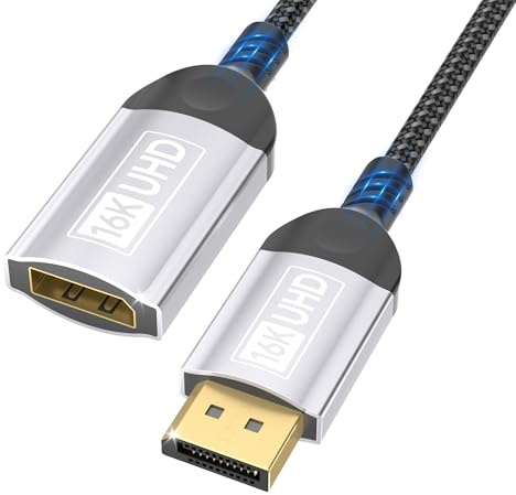 16K Displayport Verlängerung 2.1,DP kabel 0.5M 16K@60Hz 10K@60Hz 8K@120Hz 4K@240Hz 144Hz,DP kabel 80Gbps mit HDR,FreeSync,G-Sync,DSC 1.2a,HDCP 2.2 kompatibel mit PC,HDTV,Gaming Monitor ,Laptop,Grafik