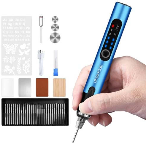 UEOAKSSE Gravierstift mit 50+ Zubehörteilen,kabelloser Gravurstift für alle Materialien,3-stufig regelbare,USB-aufladbar Graviergerät für DIY,Künstler,Anfänger,Geschenke-Blau