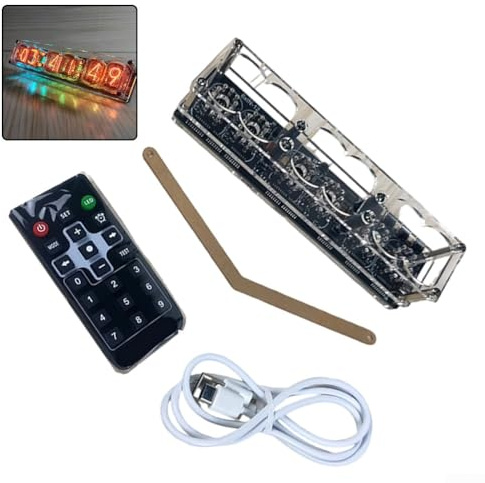 Glow Tube Clock IN-12, 6-stellig, Standfuß, DC 5 V, Nixie-Uhr, Retro-Display, Schreibtischuhr für Zuhause, Büro, Dekoration (High-End-Version)