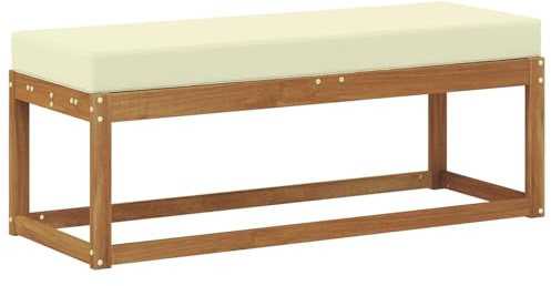 vidaXL Outdoor Hockerbank mit Kissen Natur und Creme 115 x 43 x 45 cm, Moderner Garten Lounge, Bequeme Sitzbank für die Terrasse, modulare Sofa-Anordnung, perfekte Sommerentspannung