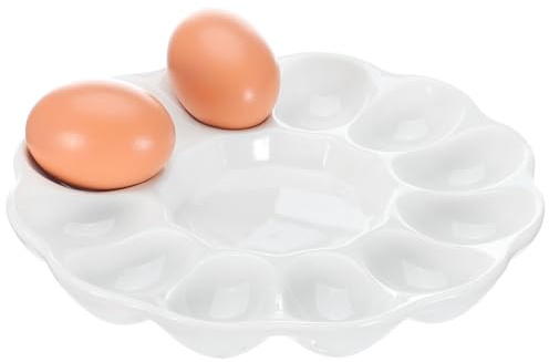 LIFKICH Piatto Facile da Pulire Design a Scomparti Multipli e Fondo Piatto in Ceramica Bianco Riutilizzabile per Uova di Pasqua per Presentazioni Eleganti