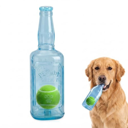 MIGIFTDY Squeaky Dog Chew Toys, TPR Rubber Bottle Toy with Tennis Ball for Dog Dental Care Teeth Cleaning