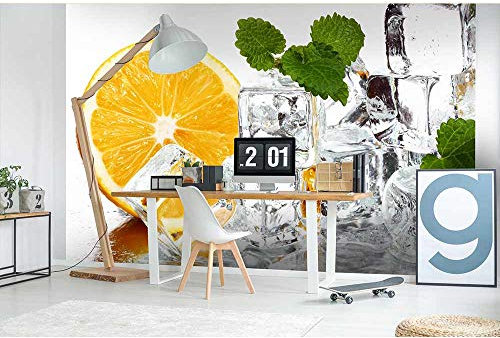 Vlies Fototapete ZITRONE UND EIS 375 x 250 cm | Vliestapete - Wandtapete inklusive Kleister | PREMIUM VLIES QUALITÄT