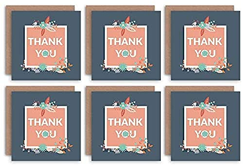 Wee Blue Coo Thank You Cards 6 Pack - Floral Design Blue Set Blank Cards
