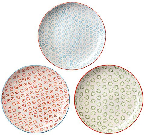 BLOOMINGVILLE Platos Grandes Emma - de Colores ø 25 cm, Azul Rojo Verde, Cerámica, Juego de 3