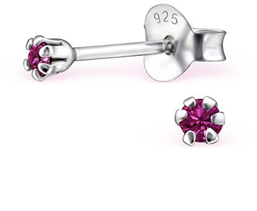 Bungsa Pink - Damen-Ohrstecker 2mm mit echtem europäischem Kristall LA CRYSTALE aus .925 Sterlingsilber