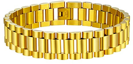 U7 Armbänder für Herren Armband Gold Edelstahl Klassische Gliederarmband 22cm/15mm Goldarmband Cuban Link Chain Bracelets Mens Wristband Armkette Armreif Armschmuck Modeschmuck für Valentinstag