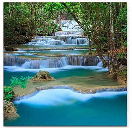 Paul Sinus Art Leinwandbilder | Bilder Leinwand 60x60cm traumhafter Wasserfall im Wald – Thailand