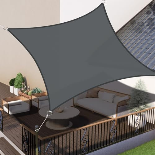 LOVE STORY Voile d'ombrage 3x3m Rectangulaire Imperméable à l'eau PES Toile d'ombrage Anthracite avec 95% de Protection UV pour Patio Extérieur Jardin