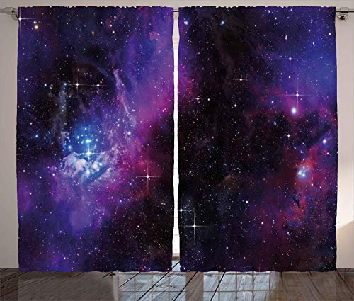 ABAKUHAUS Weltraum Rustikaler Gardine, Nebula Dunkle Galaxie Sterne, Schlafzimmer Kräuselband Vorhang mit Schlaufen und Haken, 280 x 175 cm, Magenta Blau