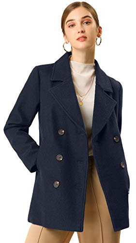 Allegra K - Cappotto invernale da donna a doppio petto, a maniche lunghe - Blu - XL