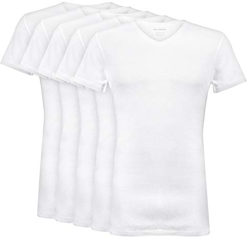 Wallenberg Herren Unterhemd V Ausschnitt Halbarm 4er Pack, Weiß | Feinripp Extralang Business Unterziehshirt | Men Invisible Undershirts