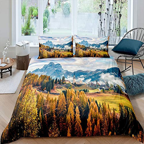 Homewish Berg Bettbezug für Kinder Jugendliche Erwachsene, Wald natürliche Bettdecke, Regenwald Wald Tagesdecke Bezug Dekor Dschungel rustikalenstil Bettwäsche-Set Verschluss 220×240