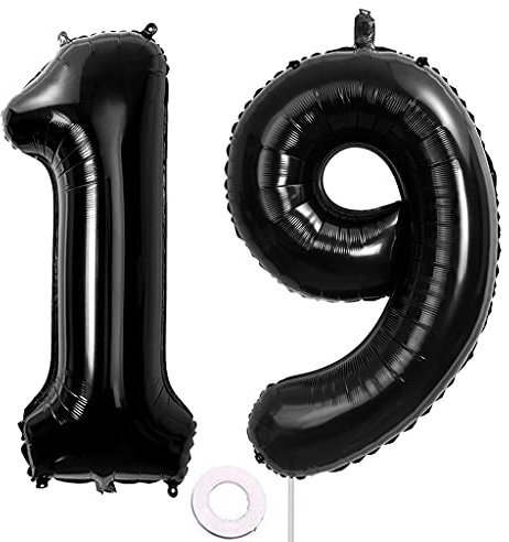 40 Zoll Luftballons Zahle 19 jahre Geburtstag deko Schwarz XXL 100cm Zahlenballon 19 Schwarz Nummer Riesen Folienballon 19 BallonZahl 19 Heliumballon Luftballons 19 Geburtstag Deko Mädchen Junge (19)