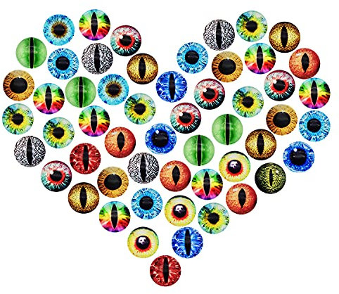Julie Wang 12MM 60PCS Drachenaugen Glas Cabochon Augen für Tonpuppenherstellung Skulpturen Requisiten Basteln DIY Fundstücke Schmuckherstellung